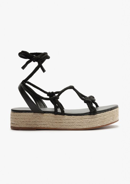 Foto do produto: Sandália Flatform Feminina Amarração Cordões - Preto