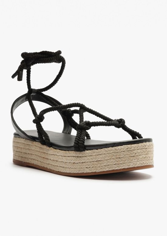 Foto do produto: Sandália Flatform Feminina Amarração Cordões - Preto