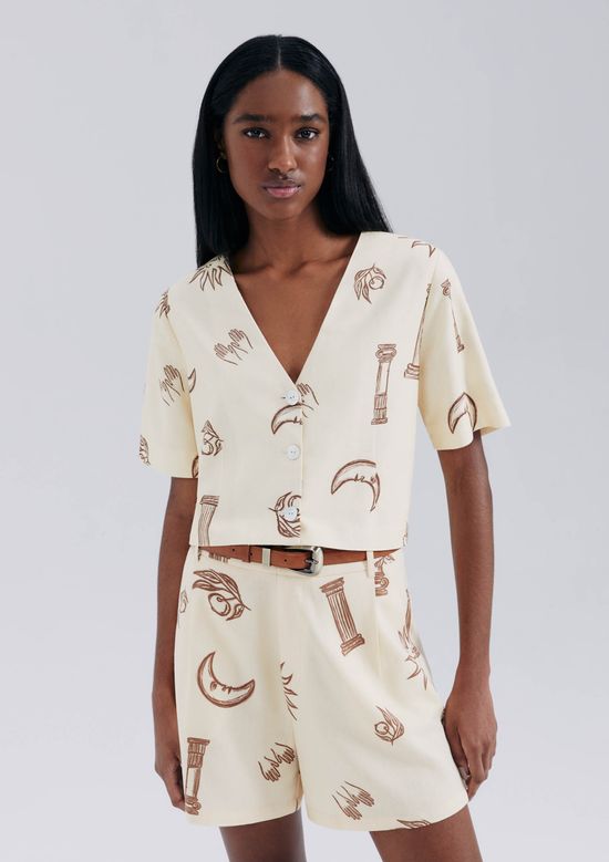 Foto do produto: Blusa Estampada Com Botões - Creme