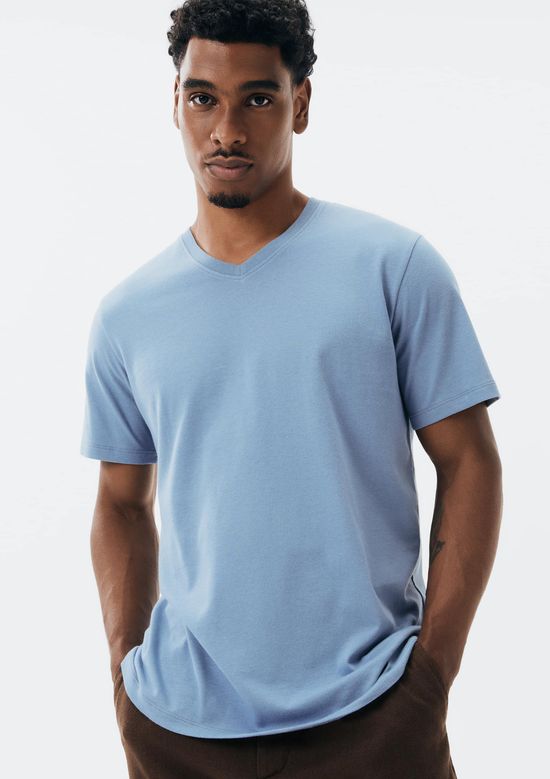 Foto do produto: Camiseta Básica Masculina Manga Curta Decote V World - Azul