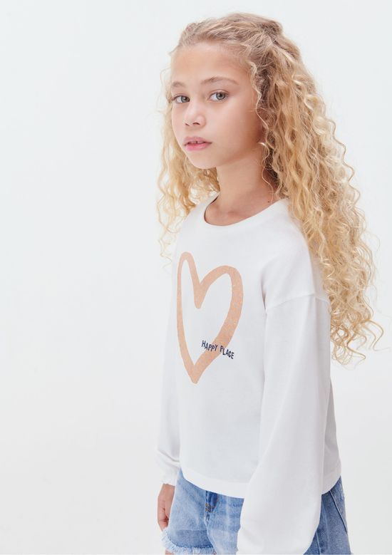 Foto do produto: Blusa Manga Longa Infantil Menina Com Glitter - Off white