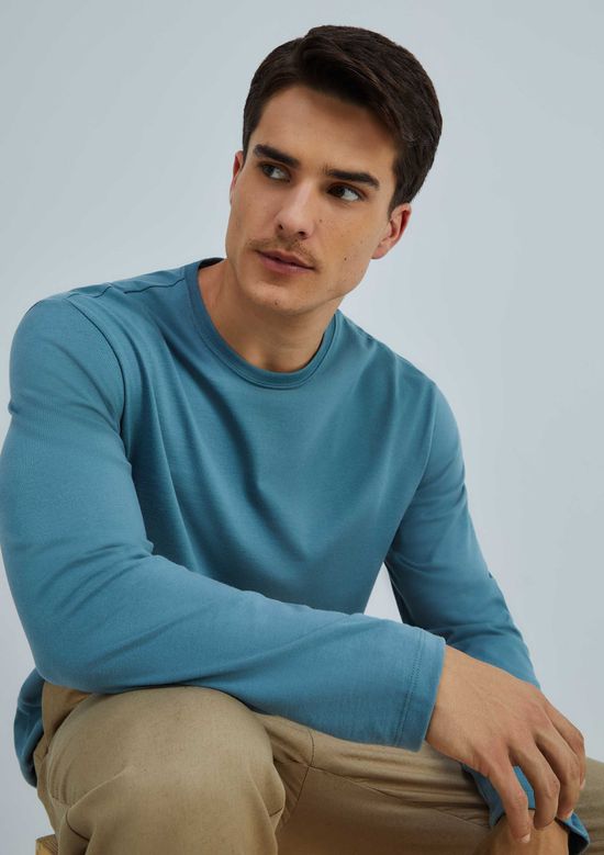 Foto do produto: Camiseta Básica Masculina Manga Longa Comfort Super Cotton - Azul