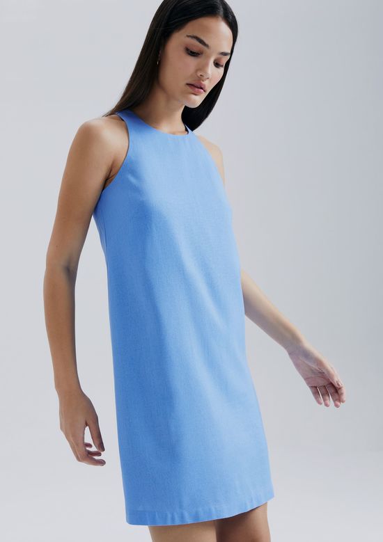 Foto do produto: Vestido Curto Evasê Com Linho - Azul