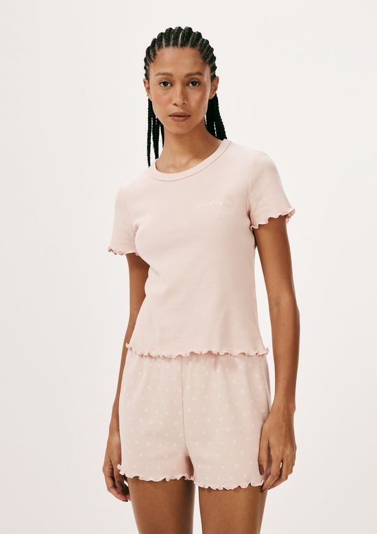 Foto do produto: Pijama Curto Feminino Estampado Com Frufru - Rosa