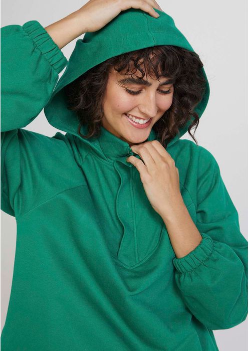 Blusão Em Moletom Feminino Peluciado Com Capuz - Verde Bandeira