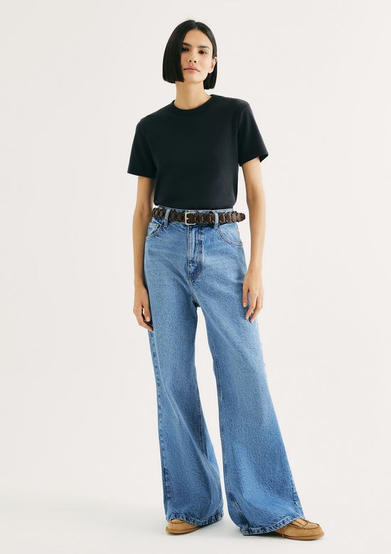 Foto do produto: Calça Jeans Feminina Pantalona Cintura Alta - Azul