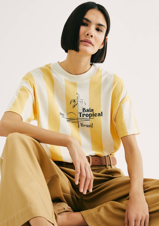 Foto do produto: Camiseta Feminina Listrada Em Malha de Algodão - Amarelo