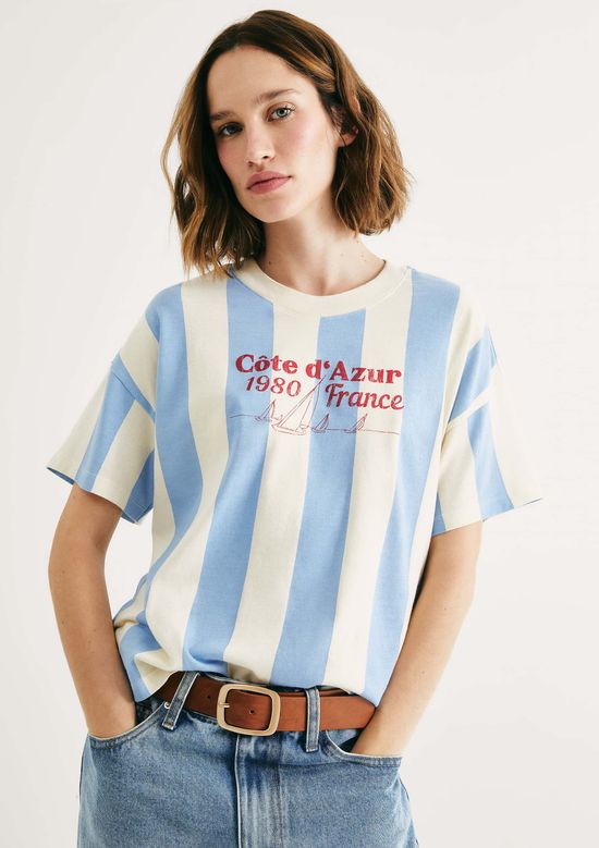 Foto do produto: Camiseta Feminina Listrada Em Malha de Algodão - Azul