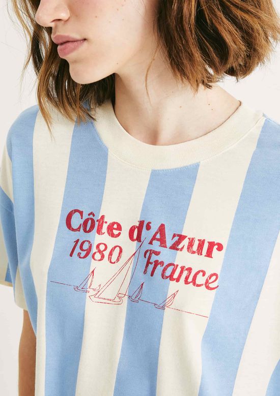 Foto do produto: Camiseta Feminina Listrada Em Malha de Algodão - Azul