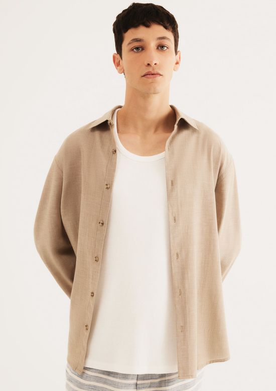 Foto do produto: Camisa Masculina Manga Longa Fio Tinto - Bege