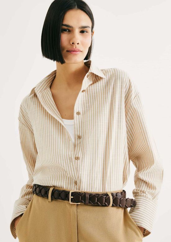 Foto do produto: Camisa Feminina Manga Longa Listrada - Off white