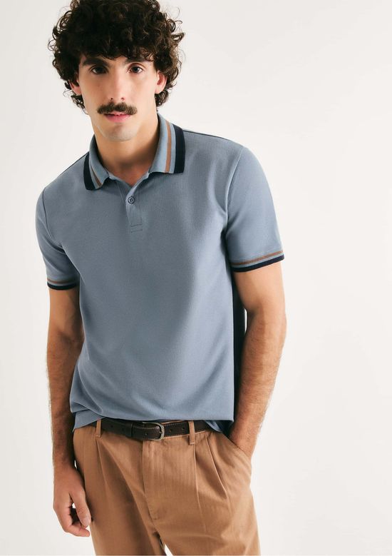 Foto do produto: Camisa Polo Masculina Manga Curta Com Retilínea - Azul