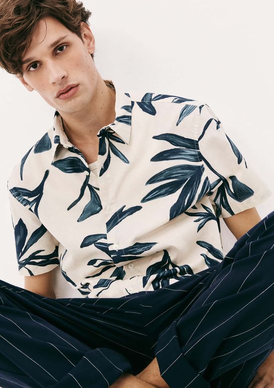 Foto do produto: Camisa Masculina Manga Curta Estampada Com Linho - Off white
