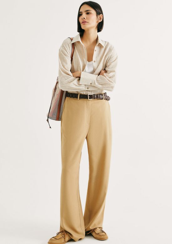 Foto do produto: Calça Feminina Reta Em Tecido Rústico - Bege