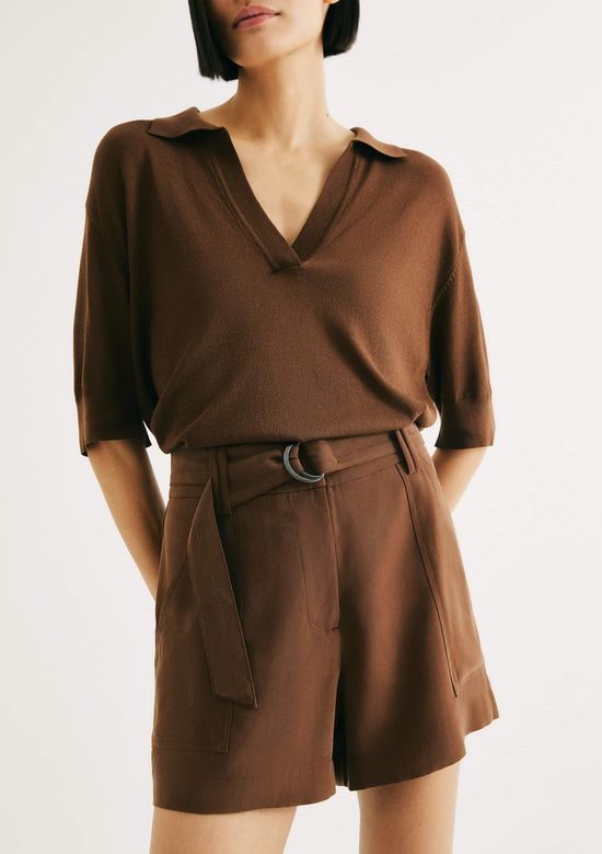 Foto do produto: Shorts Feminino Em Peach Touch Com Cinto - Marrom