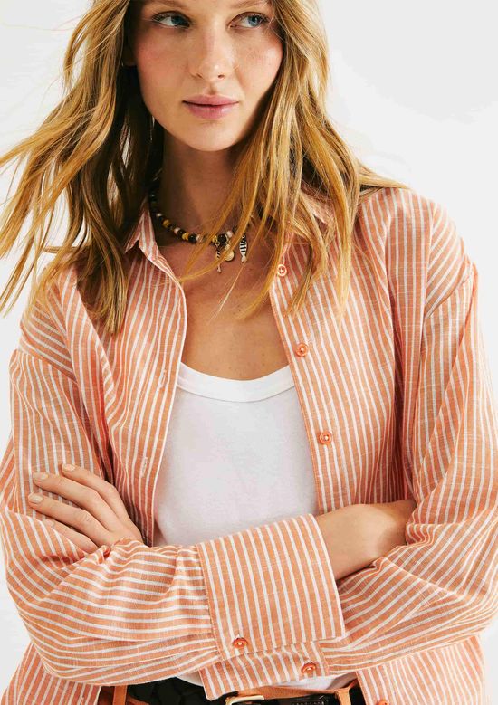 Foto do produto: Camisa Feminina Manga Longa Listrada - Laranja