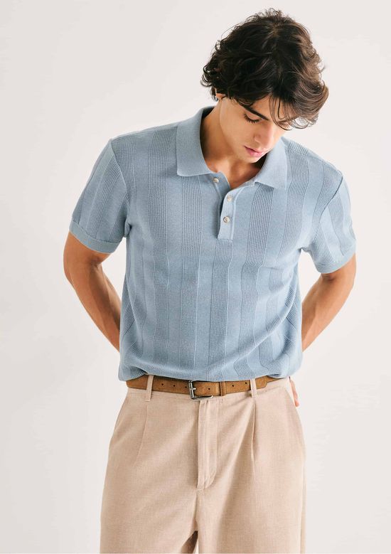 Foto do produto: Polo Masculina em Tricô Texturizado - Azul