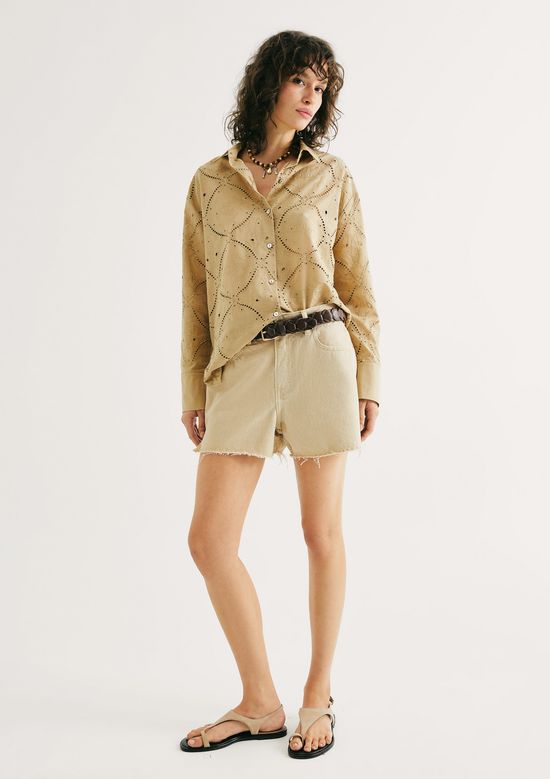 Foto do produto: Shorts Feminino Cintura Média Em Sarja - Bege