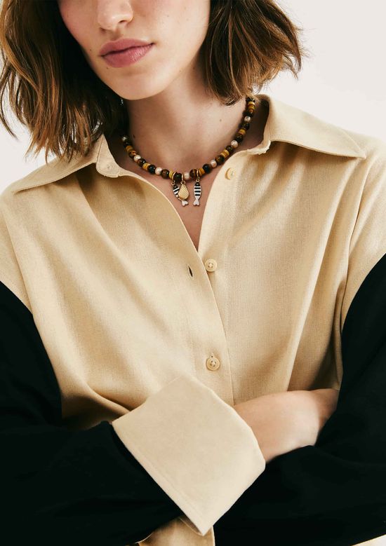 Foto do produto: Camisa Feminina Duo Color Com Linho - Amarelo