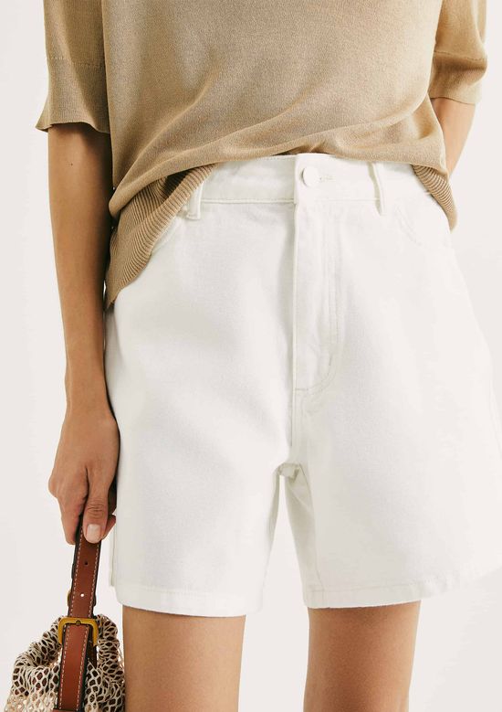 Foto do produto: Shorts Básico Feminino Mom Cintura Alta Em Sarja - Branco
