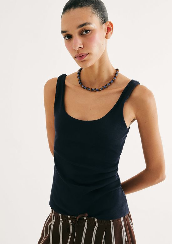 Foto do produto: Regata Feminina Drapeada Em Ribana - Azul