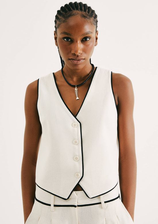Foto do produto: Colete Feminino Decote V Com Linho - Off white