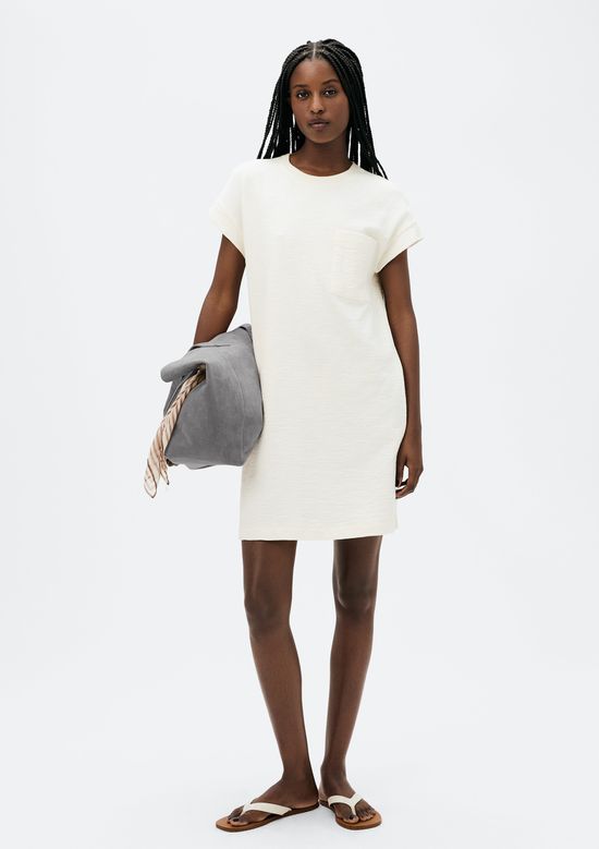 Foto do produto: Vestido Básico Curto Texturizado Com Bolso - Creme