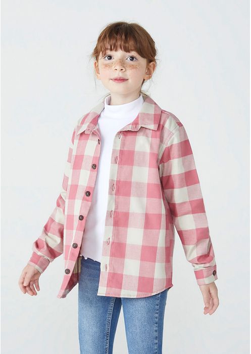 Camisa Infantil Menina Em Xadrez - Rosa Antigo