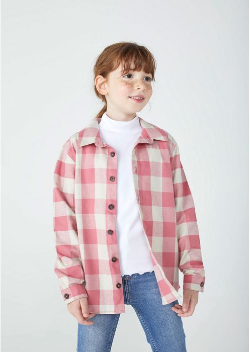 Camisa Infantil Menina Em Xadrez - Rosa Antigo