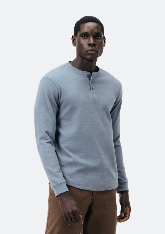 Foto do produto: Camiseta Masculina Henley Texturizada - Azul