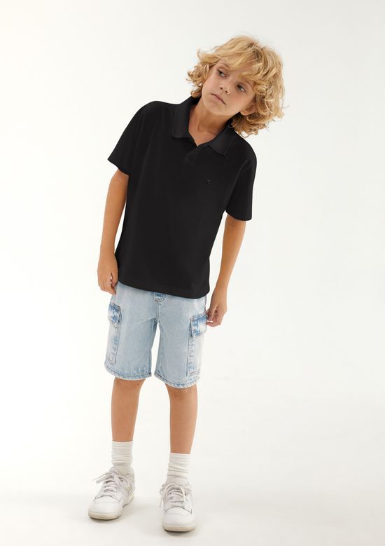 Foto do produto: Camisa Polo Infantil Menino Manga Curta Em Piquet - Preto
