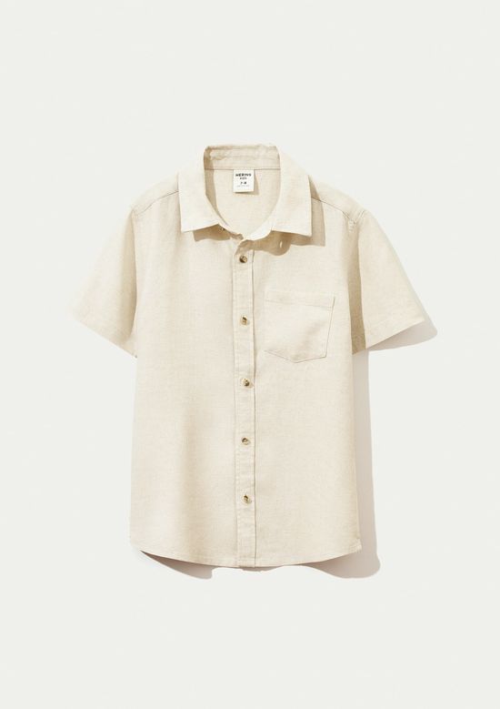 Foto do produto: Camisa Infantil Menino Manga Curta Com Linho - Bege