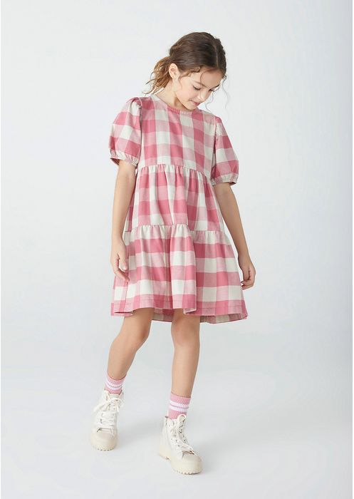 Vestido Infantil Curto Xadrez - Rosa Chiclete