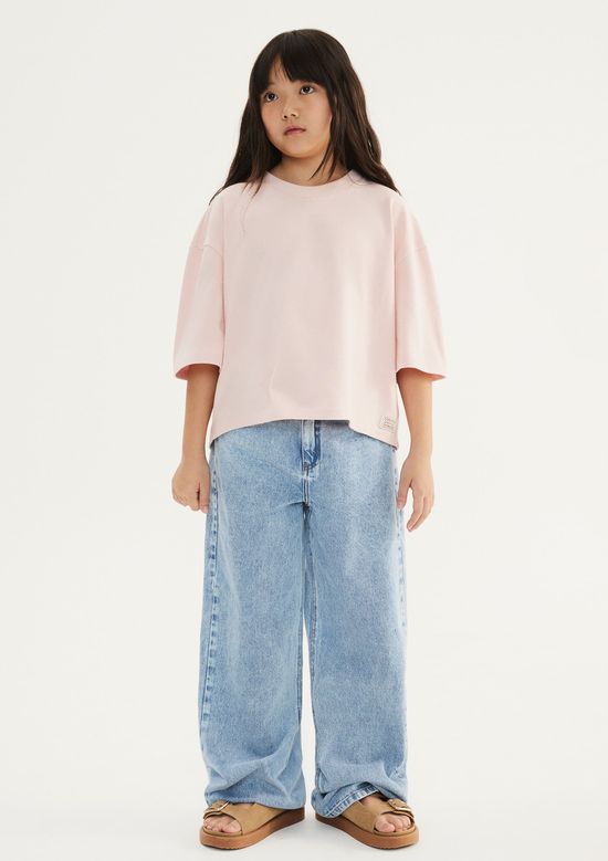 Foto do produto: Blusa Infantil Menina Oversized Em Malha Binada - Rosa