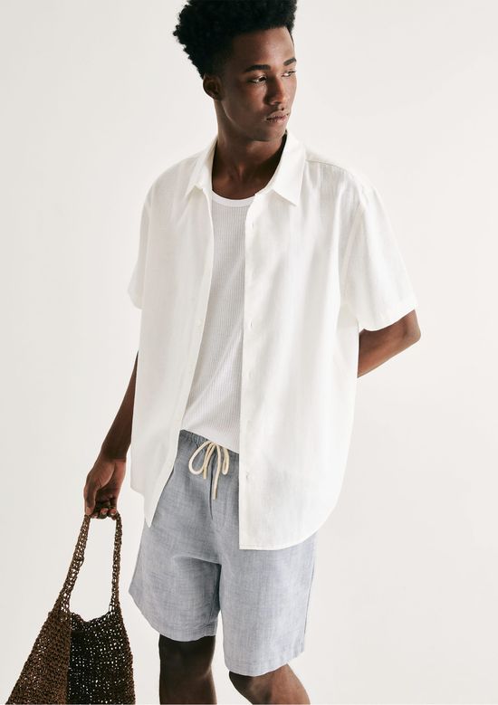 Foto do produto: Camisa Masculina Manga Curta Slim Com Linho - Branco