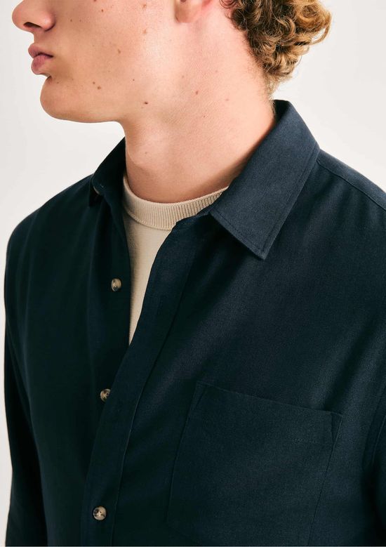 Foto do produto: Camisa Básica Masculina Manga Longa Slim Em Linho - Azul