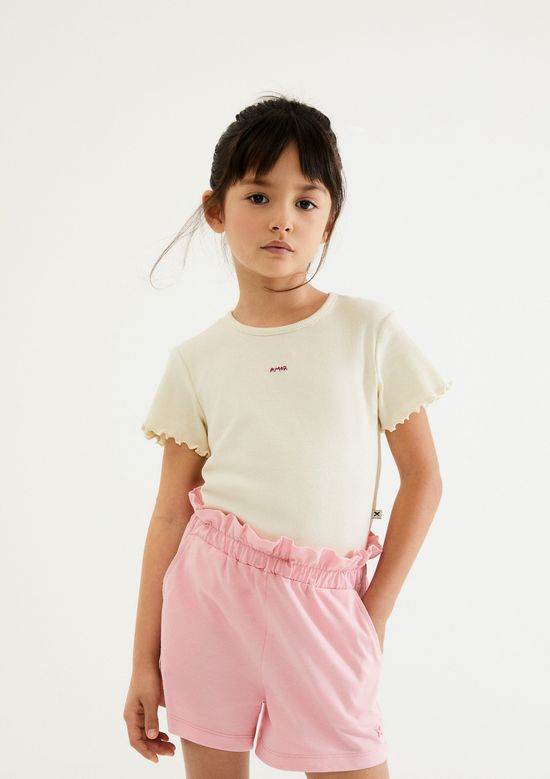 Foto do produto: Blusa Manga Curta Infantil Menina Em Ribana - Creme