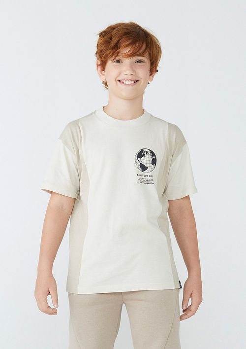 Camiseta Infantil Menino Oversized Com Estampa - Bege
