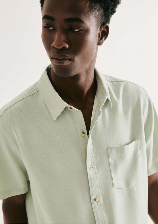 Foto do produto: Camisa Básica Masculina Manga Curta Slim Em Linho - Verde