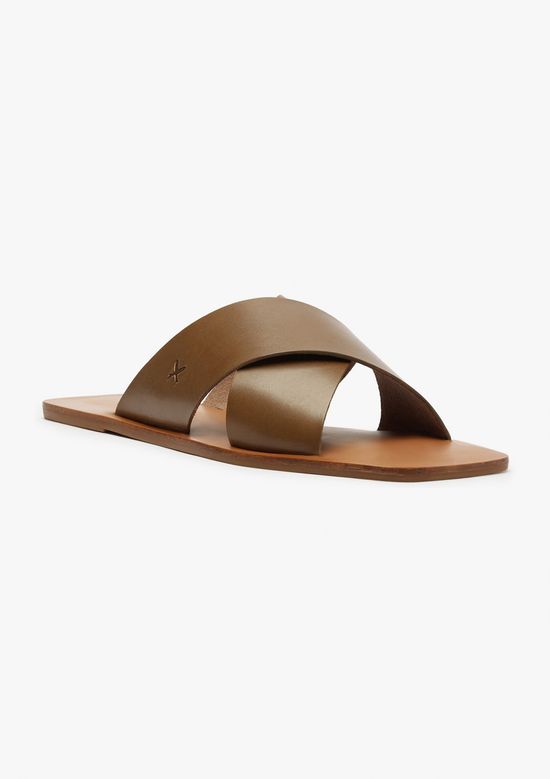 Foto do produto: Sandália Rasteira Couro Tiras Cruzadas - Marrom