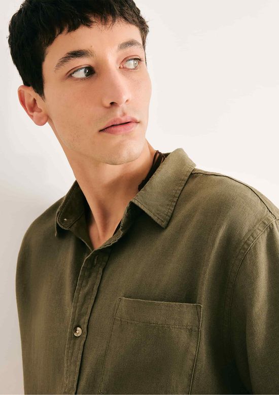 Foto do produto: Camisa Básica Masculina Manga Curta Slim Em Linho - Verde