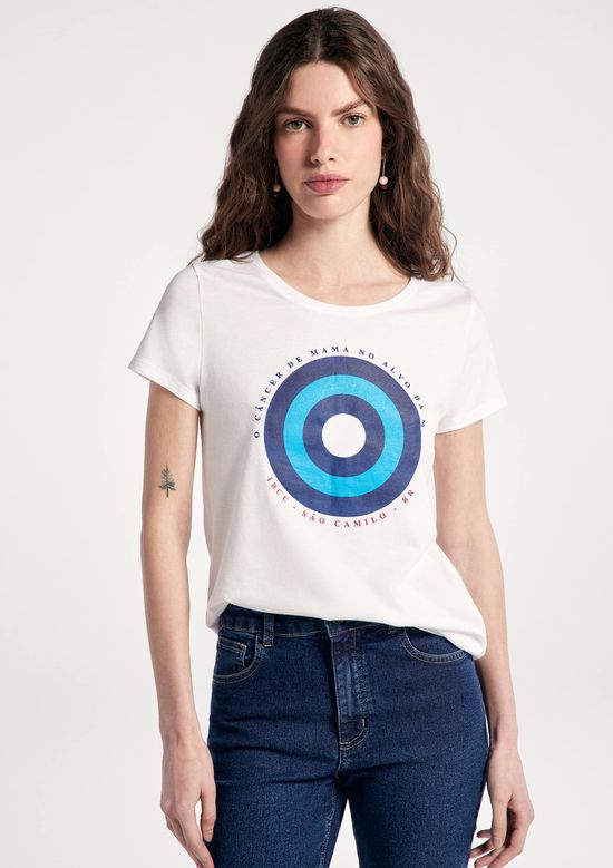 Foto do produto: Blusa Feminina Manga Curta Câncer De Mama - Branco