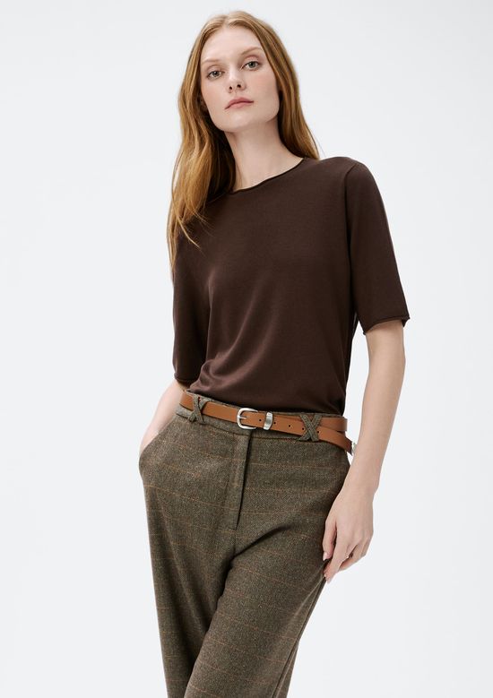 Foto do produto: Blusa Feminina Manga Curta Em Tricô Leve - Marrom