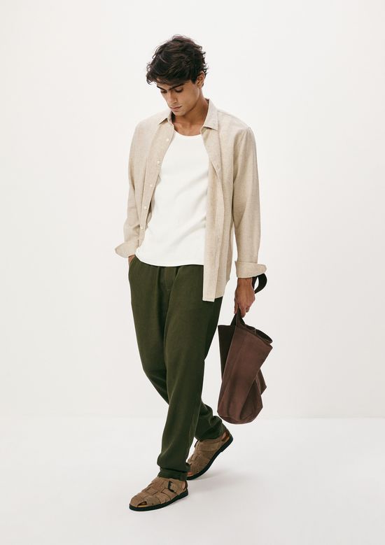 Foto do produto: Calça Básica Masculina Taper Em Linho - Verde