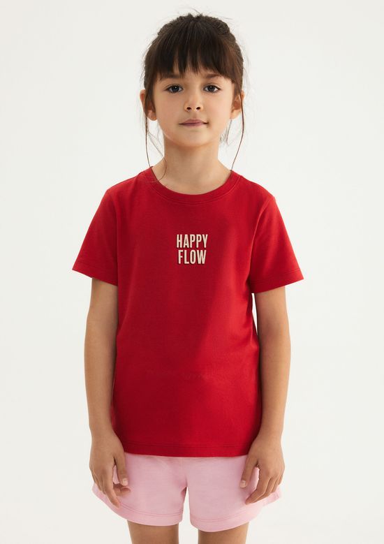 Foto do produto: Blusa Infantil Menina Manga Curta Com Estampa - Vermelho
