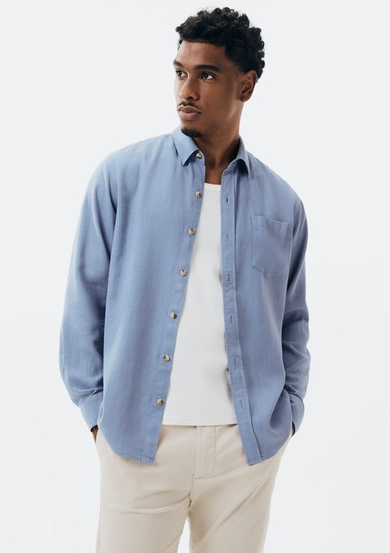 Foto do produto: Camisa Básica Masculina Manga Longa Slim Em Linho - Azul