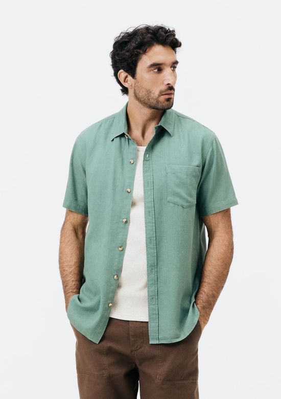 Foto do produto: Camisa Básica Masculina Manga Curta Slim Em Linho - Verde