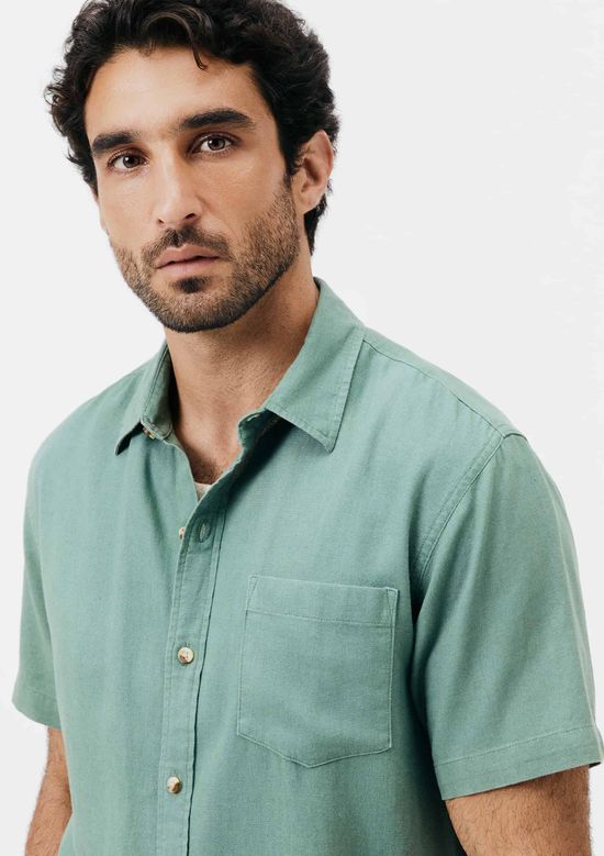 Foto do produto: Camisa Básica Masculina Manga Curta Slim Em Linho - Verde