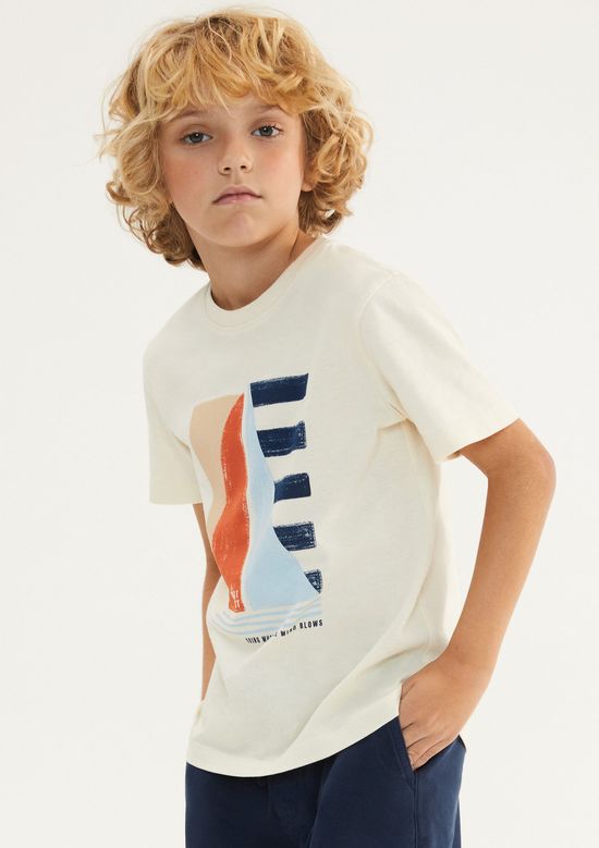 Foto do produto: Camiseta Infantil Menino Manga Curta Com Estampa - Creme