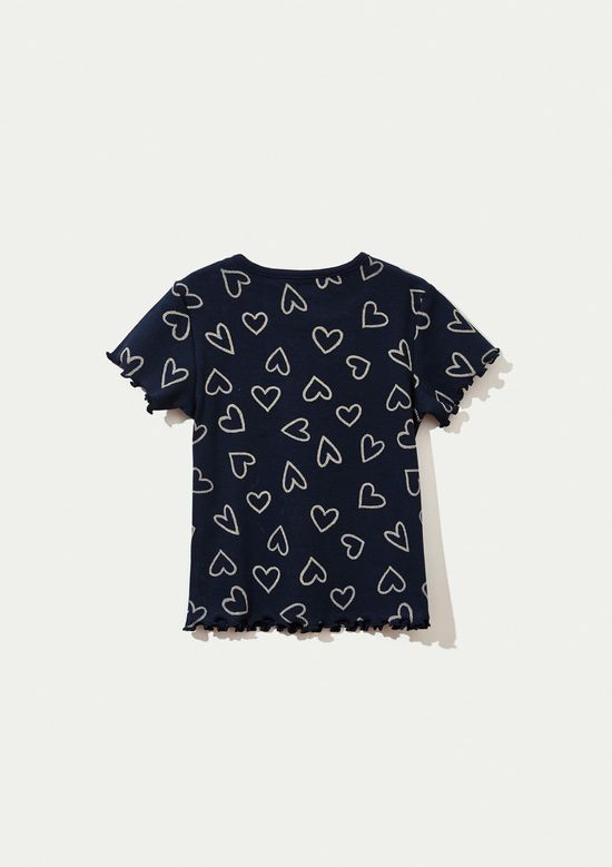 Foto do produto: Blusa Infantil Menina Manga Curta Em Ribana Estampada - Azul